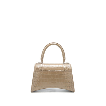 Balenciaga Small Hourglass Purse Cro Embossed Calfskin Dark Beige