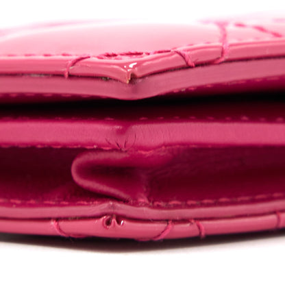 Dior Flap Card Holder Patent Calfskin Pink