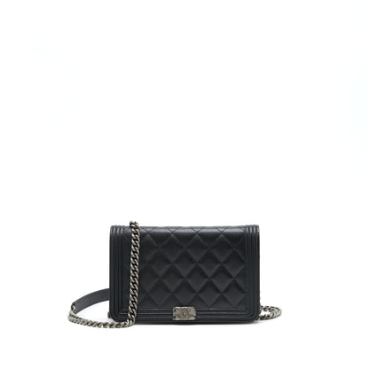 Chanel Boy Wallet On Chain Caviar Black Ruthenium Sliver Hardware (Microchipï¼