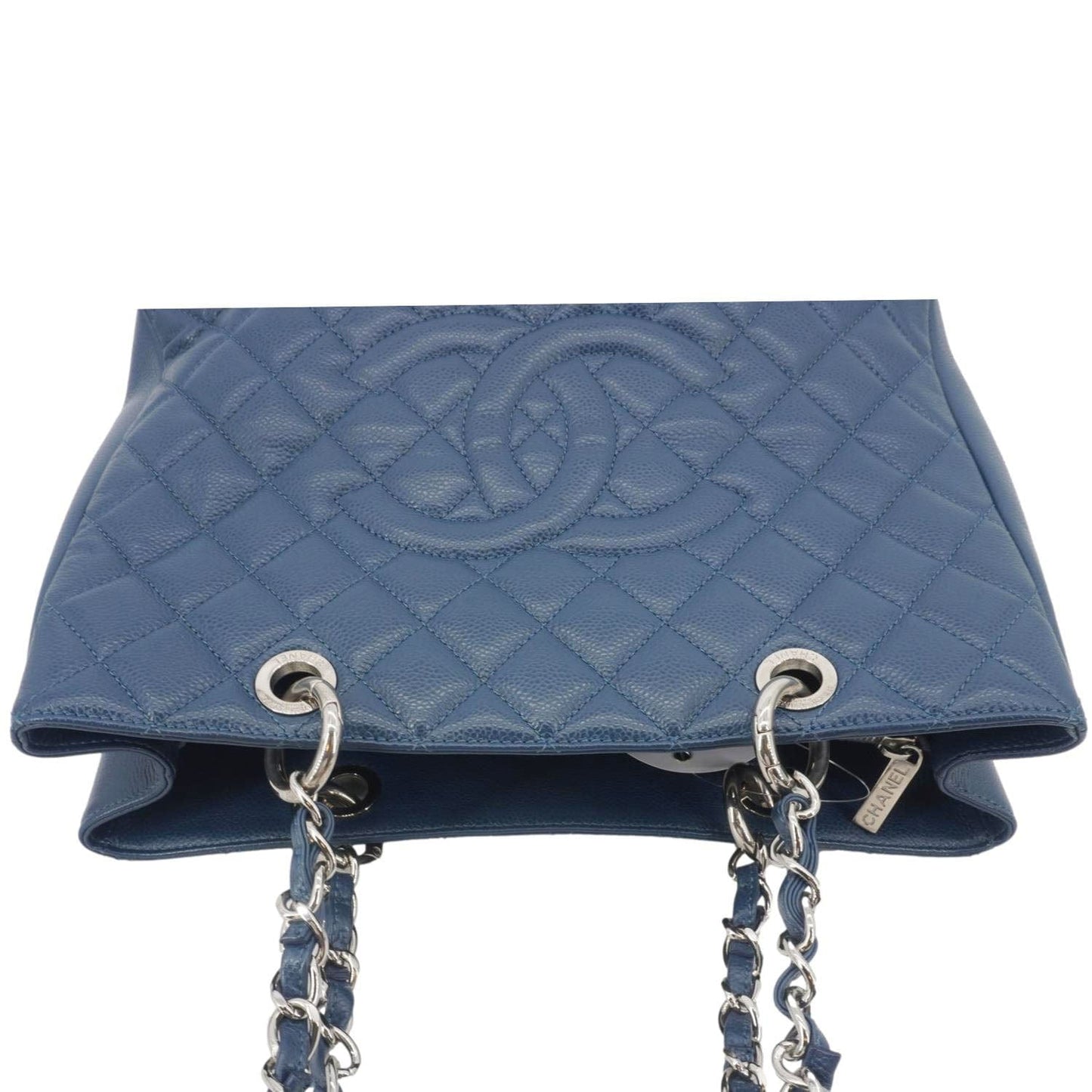 CHANEL Grand Shopping Quilted Leather Tote Bag Blue