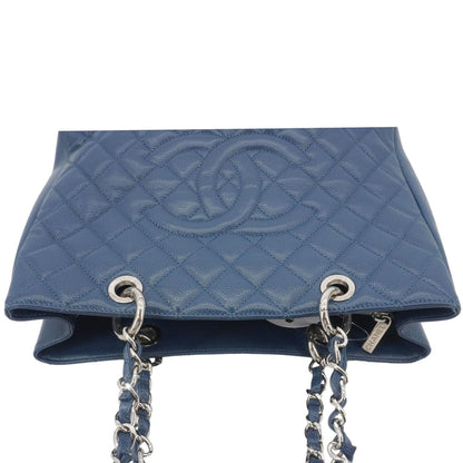 CHANEL Grand Shopping Quilted Leather Tote Bag Blue
