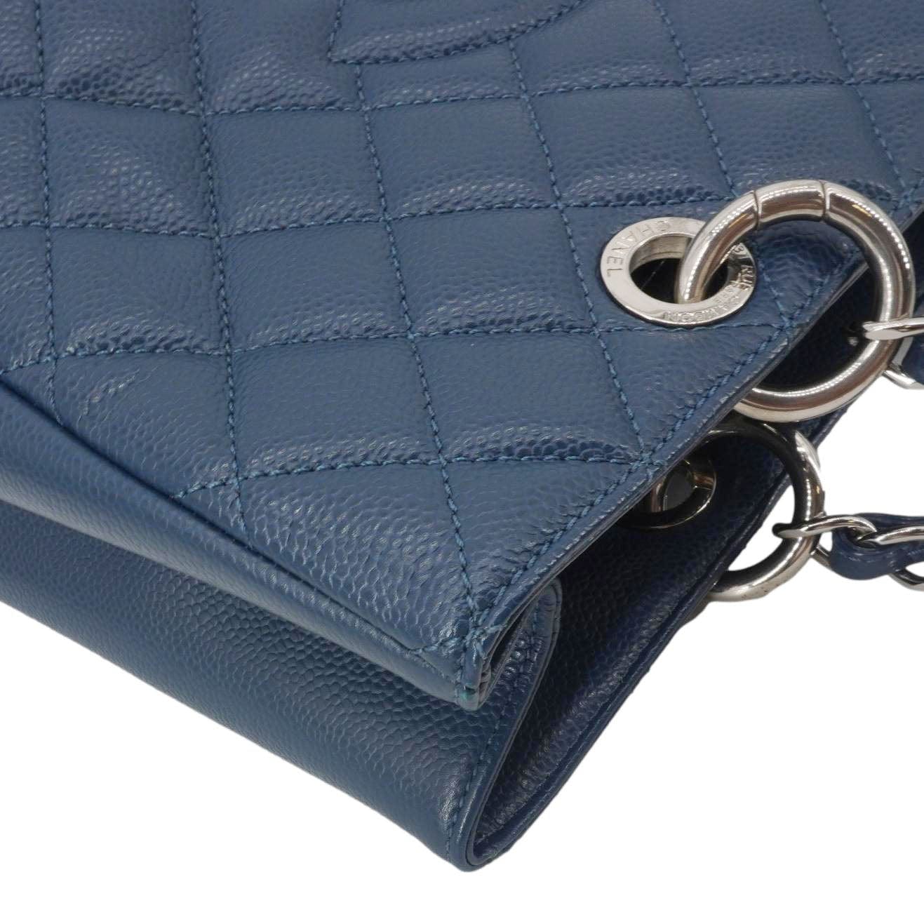 CHANEL Grand Shopping Quilted Leather Tote Bag Blue