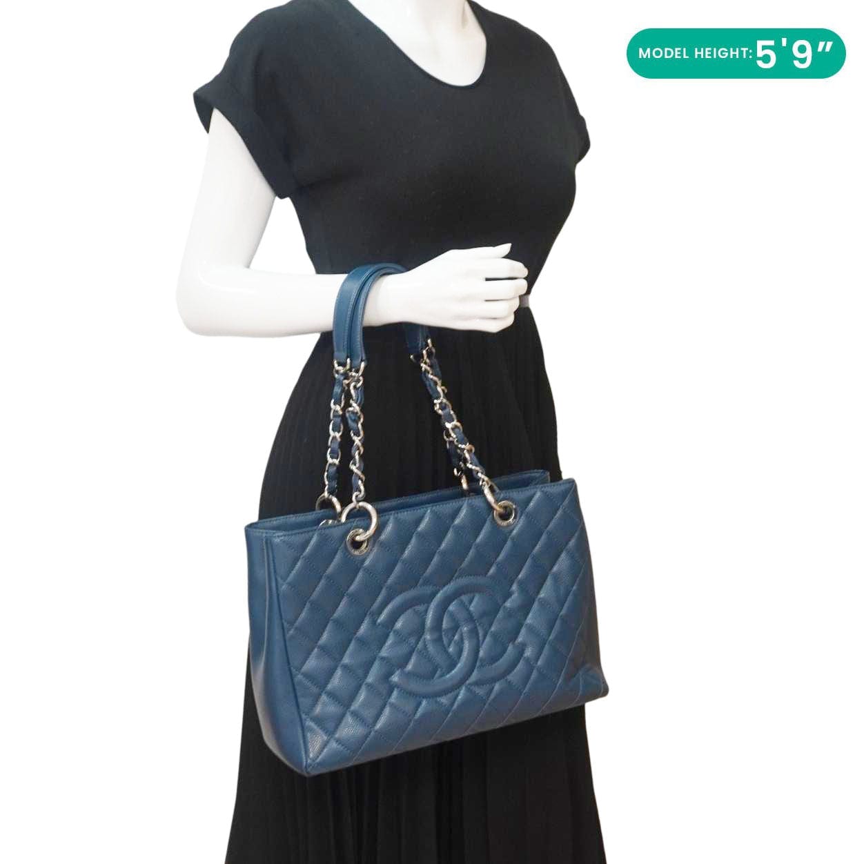 CHANEL Grand Shopping Quilted Leather Tote Bag Blue