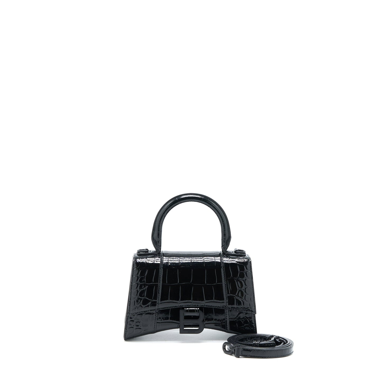 Balenciaga Hourglass Crocodile-Embossed Leather Black with Black Hardware