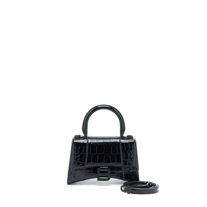 Balenciaga Hourglass Crocodile-Embossed Leather Black with Black Hardware