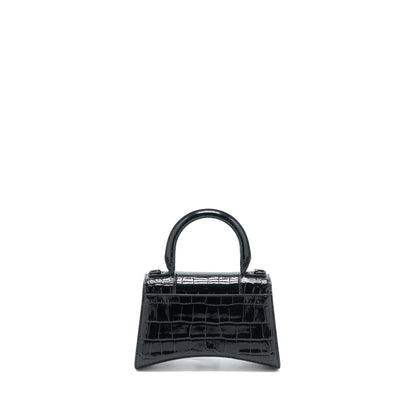 Balenciaga Hourglass Crocodile-Embossed Leather Black with Black Hardware