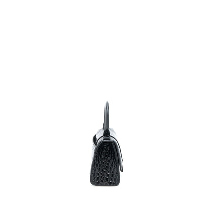 Balenciaga Hourglass Crocodile-Embossed Leather Black with Black Hardware