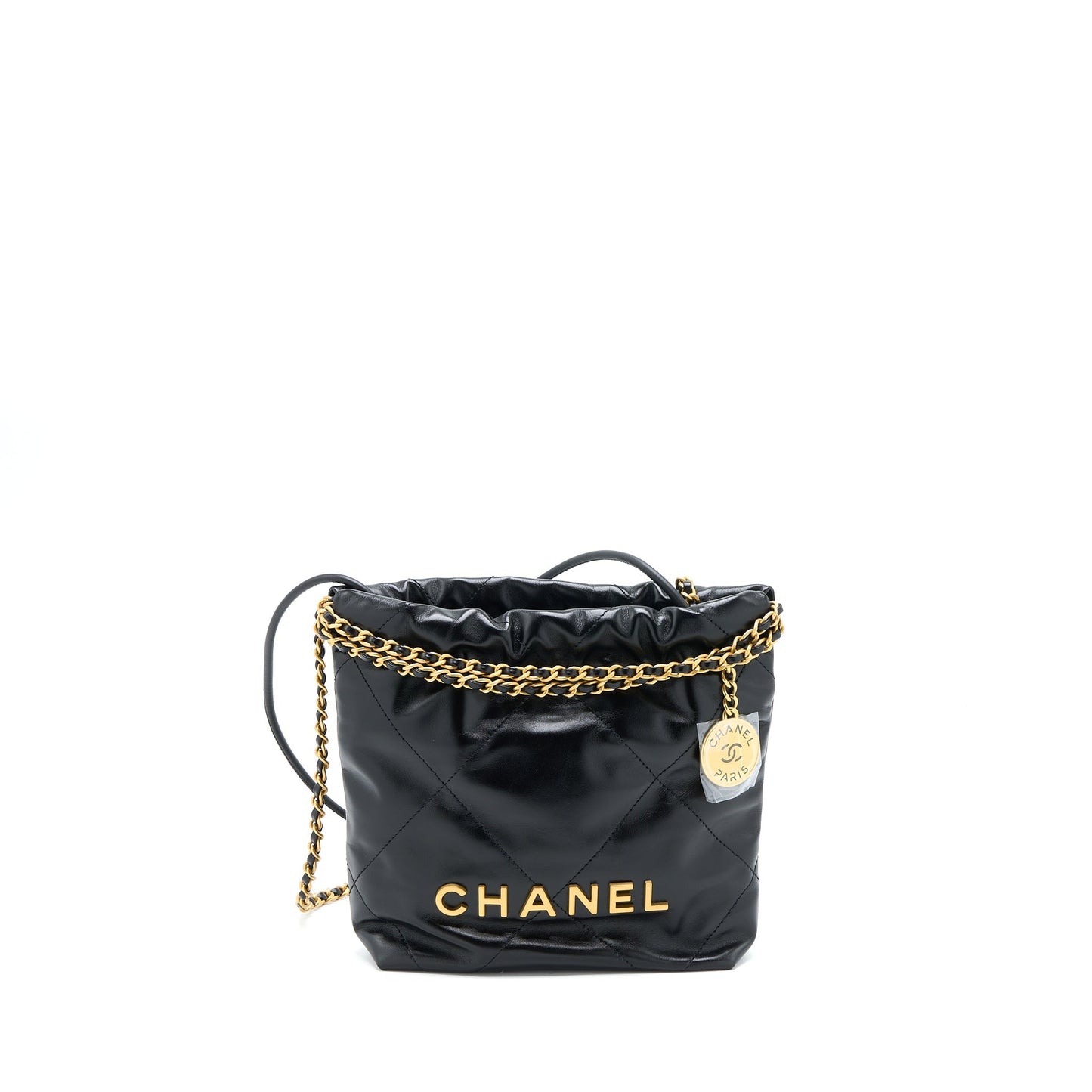 Chanel 23s Mini 22 Bag Shiny Calfskin Black Brushed GHW(Microchip)