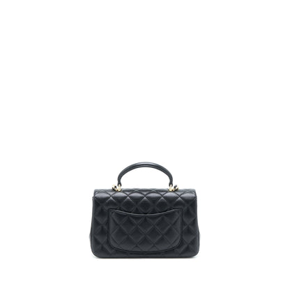 Chanel Top Handle Mini Rectangular Flap Bag Lambskin Black LGHW (Microchip)