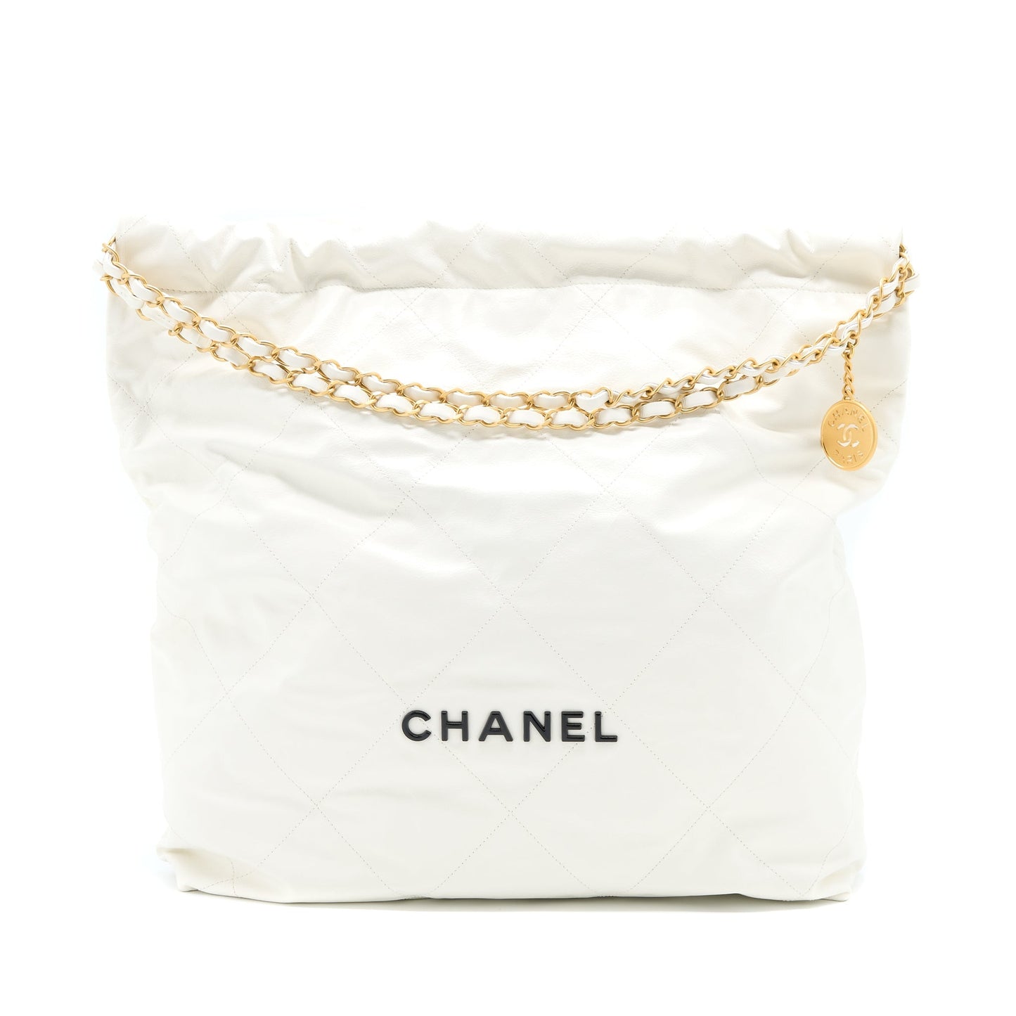Chanel Large 22 Bag Calfskin White Brushed GHW (Microchip)