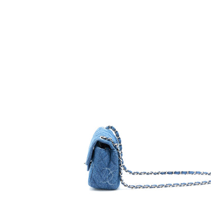 Chanel 20B Mini Square Flap Bag CC Print Denim Blue SHW