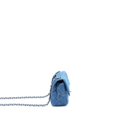 Chanel 20B Mini Square Flap Bag CC Print Denim Blue SHW