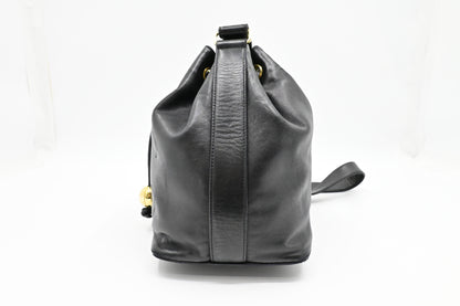 Chanel Drawstring Bucket Bag in Black Leather