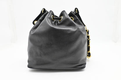 Chanel Drawstring Bucket Bag in Black Leather
