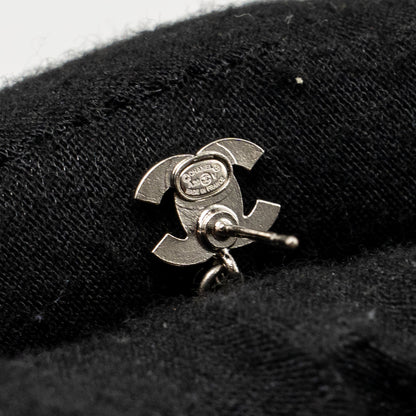 Chanel Pearl Dropped CC logo Earrings Silver Tone