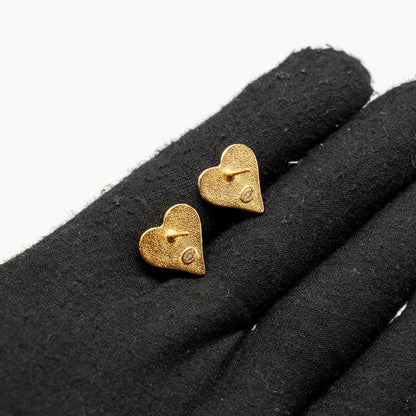 Chanel CC Heart Earrings Gold Tone