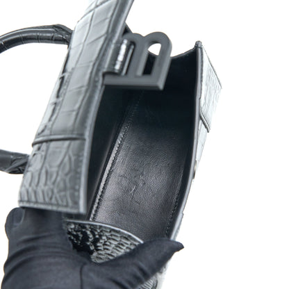 Balenciaga Hourglass Crocodile-Embossed Leather Black with Black Hardware