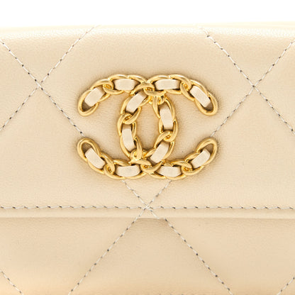 Chanel 19 Flap Compact Wallet Lambskin Beige GHW