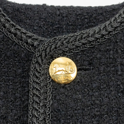 Celine Size 34 Chasseur Jacket Tweed Black