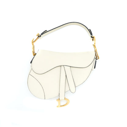 Dior Mini Saddle Purse Grained Calfskin White
