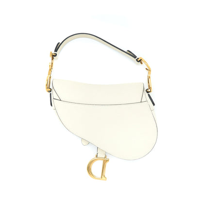 Dior Mini Saddle Purse Grained Calfskin White
