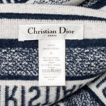 Dior 140 X 140 cm Oblique Blanket Virgin Wool/Angora Blue