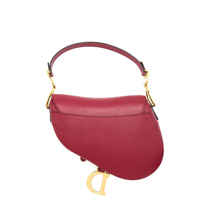 Dior Medium Saddle Purse Grained Calfskin Dark Red