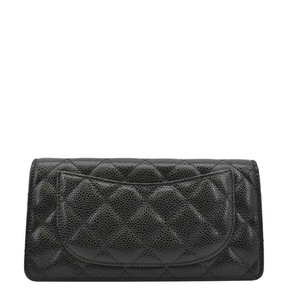 CHANEL Bifold Quilted Caviar Leather Long Wallet Black