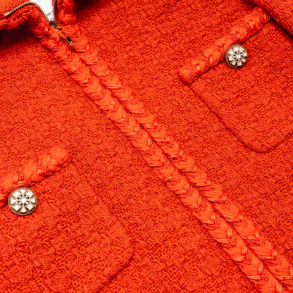 Chanel Size 36 19K Tweed Zip Up Jacket Wool Dark Orange