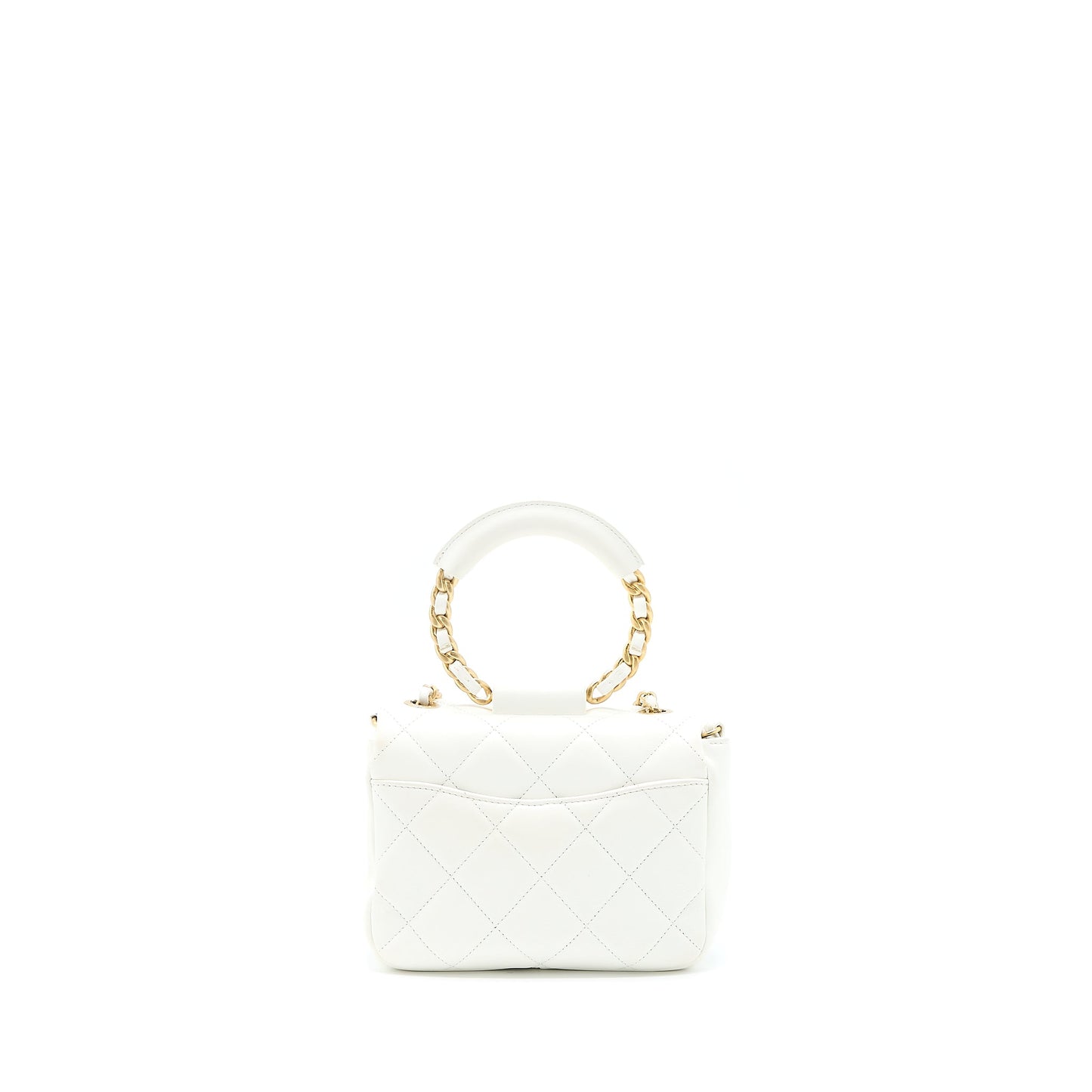 Chanel Circular Handle Quilted Flap Bag Lambskin White Brushed GHW