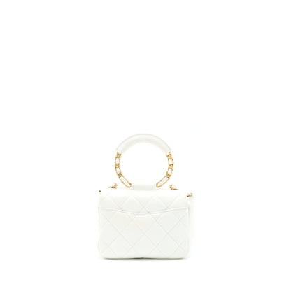 Chanel Circular Handle Quilted Flap Bag Lambskin White Brushed GHW