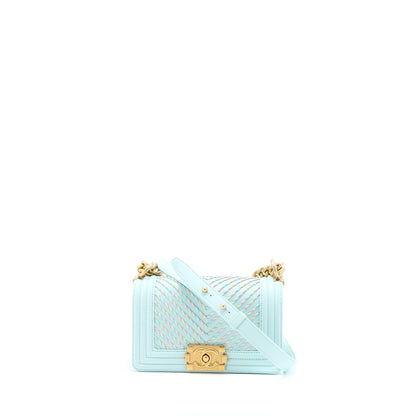 Chanel Small Boy Bag Chevron Calfskin Light Blue/Multicolour Brushed GHW