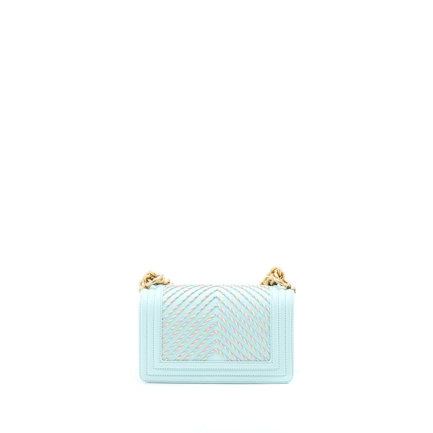 Chanel Small Boy Bag Chevron Calfskin Light Blue/Multicolour Brushed GHW