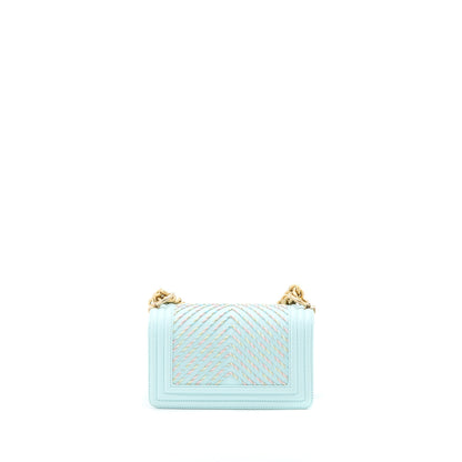 Chanel Small Boy Bag Chevron Calfskin Light Blue/Multicolour Brushed GHW