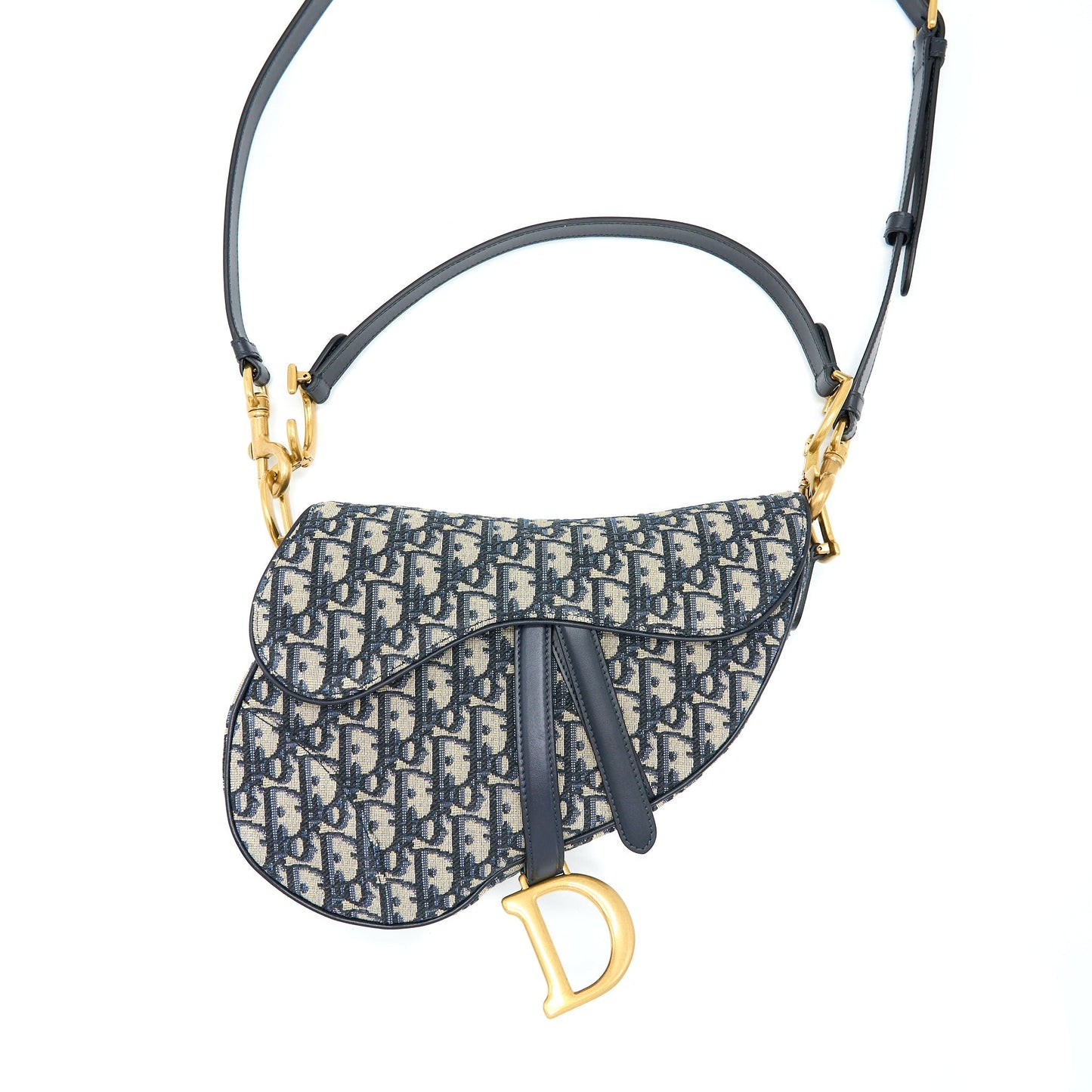 Dior Saddle Purse With Removable Shoulder Strap Blue Oblique Jacquard