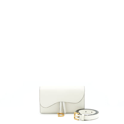 Dior Saddle Belt Purse Grained Calfskin White