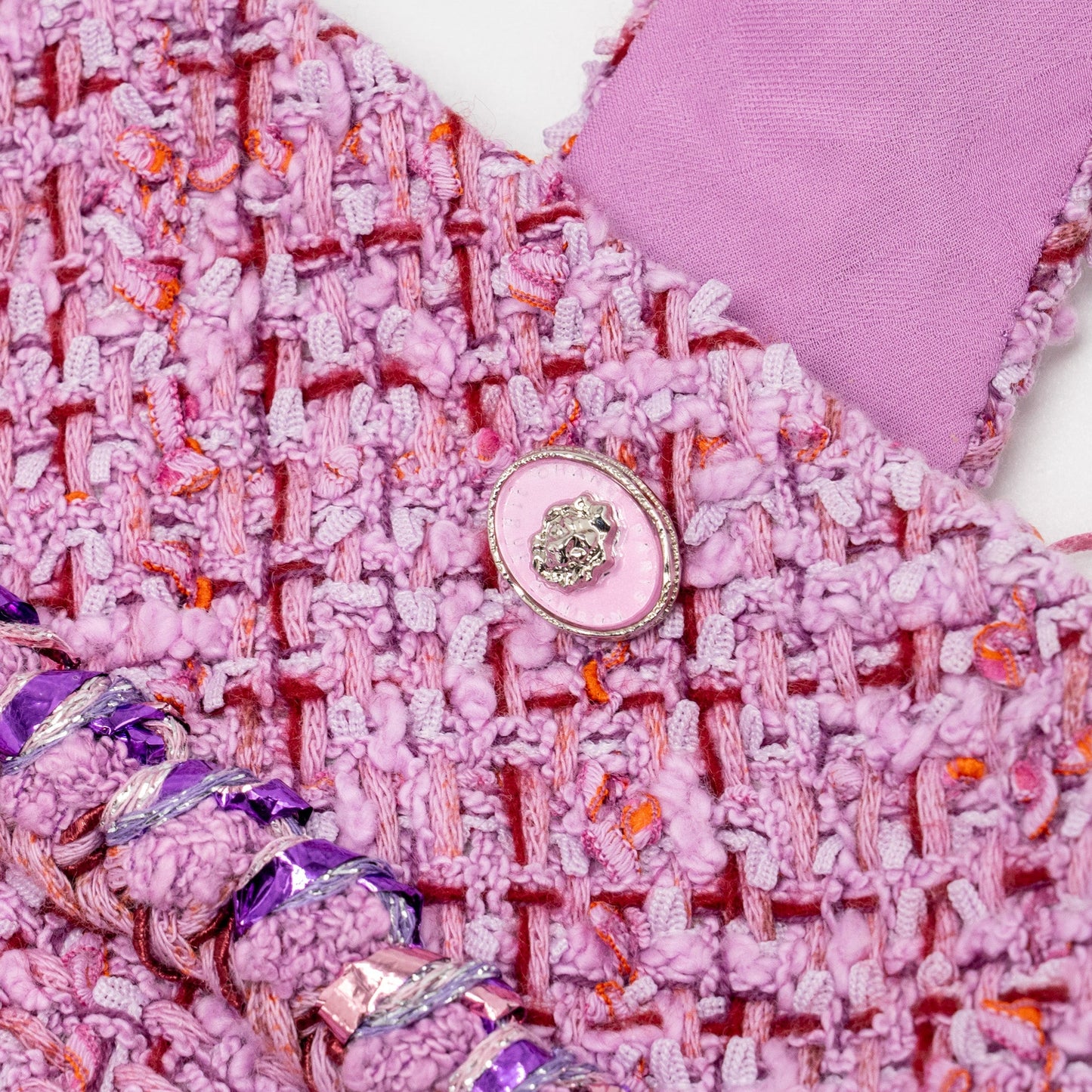 Chanel Size 34 22P Tweed Mini Dress Cotton/Polyester Light Purple / Pink