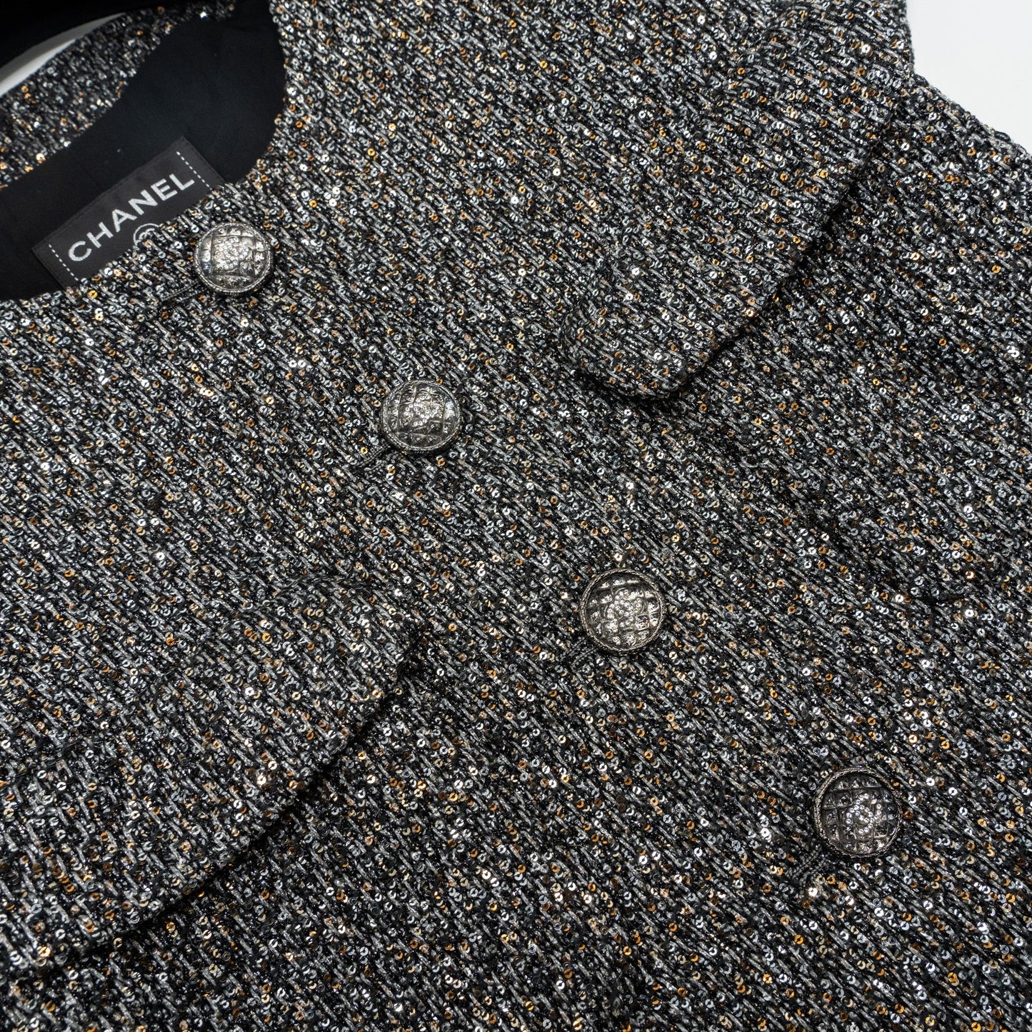 Chanel Size 34 21A Tweed Dress Polyester/Polyamide Black/Silver