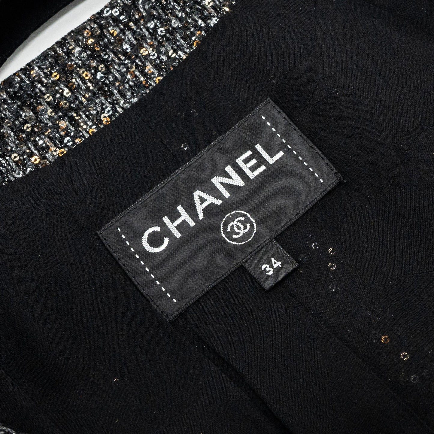 Chanel Size 34 21A Tweed Dress Polyester/Polyamide Black/Silver
