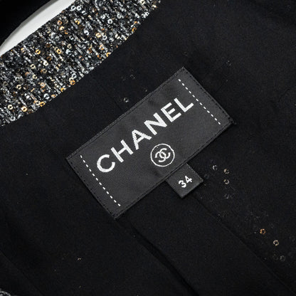 Chanel Size 34 21A Tweed Dress Polyester/Polyamide Black/Silver