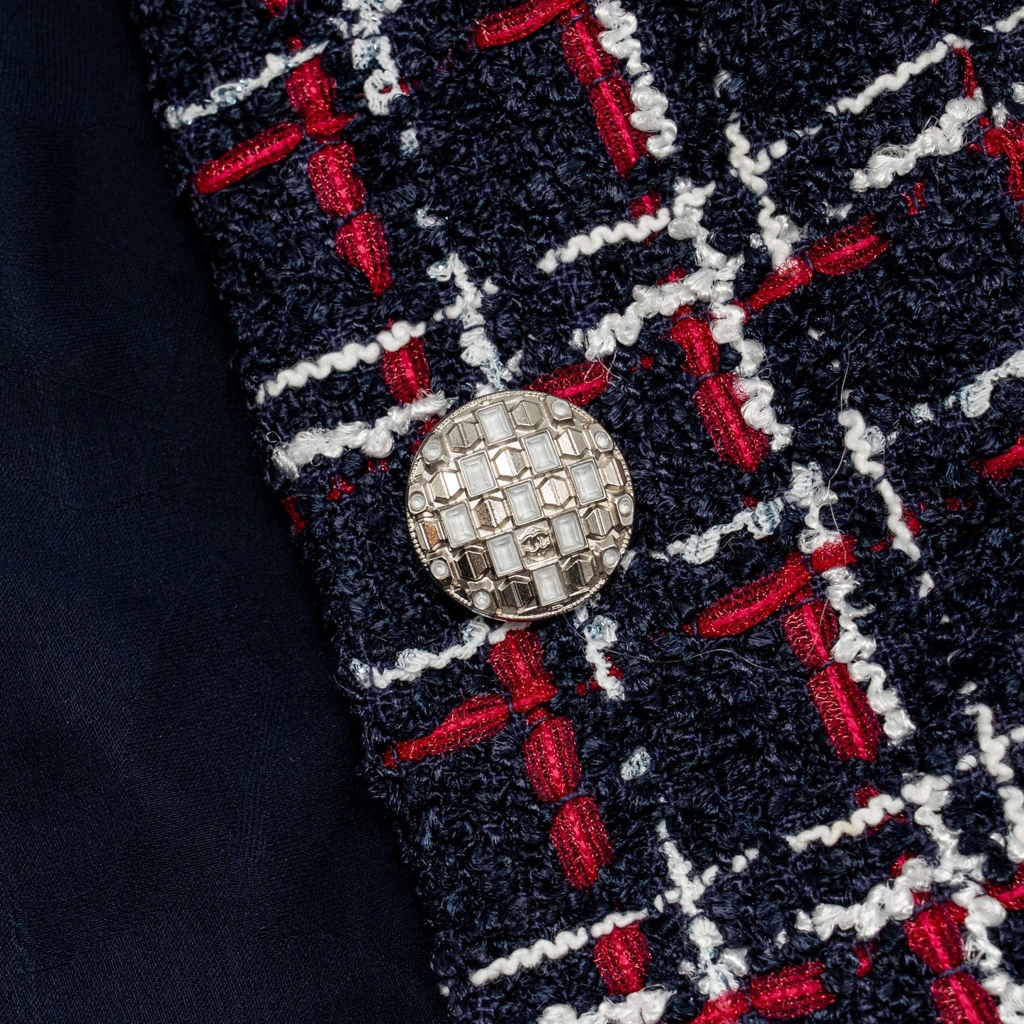 Chanel Size 36 Tweed Short-Sleeve Mini Dress Viscose Navy/ Multicolour
