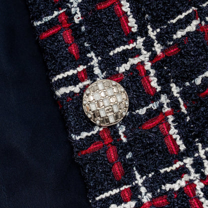 Chanel Size 36 Tweed Short-Sleeve Mini Dress Viscose Navy/ Multicolour