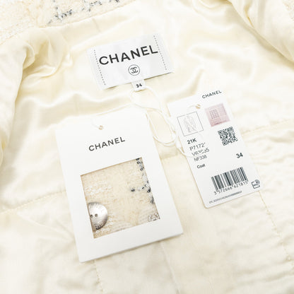 Chanel Size 34 21K Tweed Jacket Cashmere/Polyester/Wool Ecru/Black/White