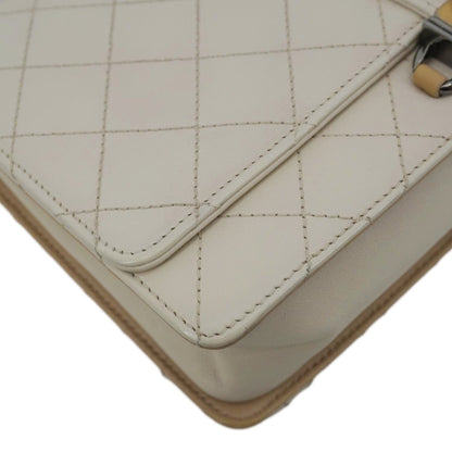 CHANEL CC Flap Quilted Leather Chain Crossbody Bag White