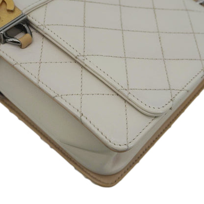 CHANEL CC Flap Quilted Leather Chain Crossbody Bag White