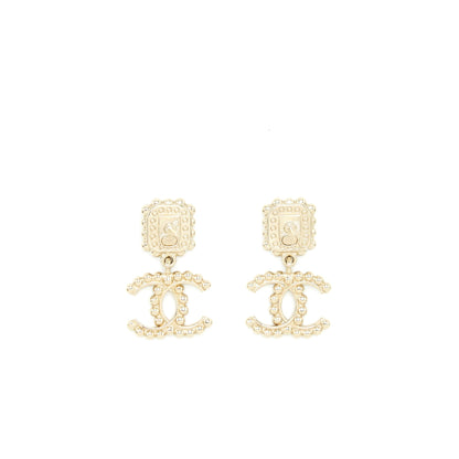 Chanel Crystal CC Drop Earrings With Pink Stud LGHW