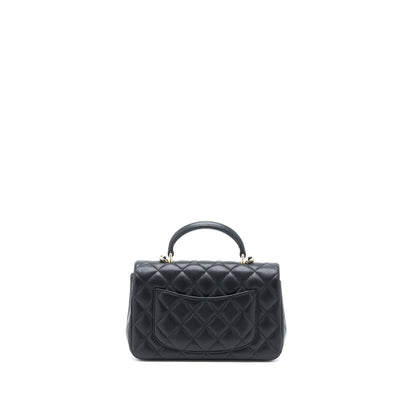 Chanel Top Handle Mini Rectangular Flap Bag Lambskin Black LGHW (Microchip)