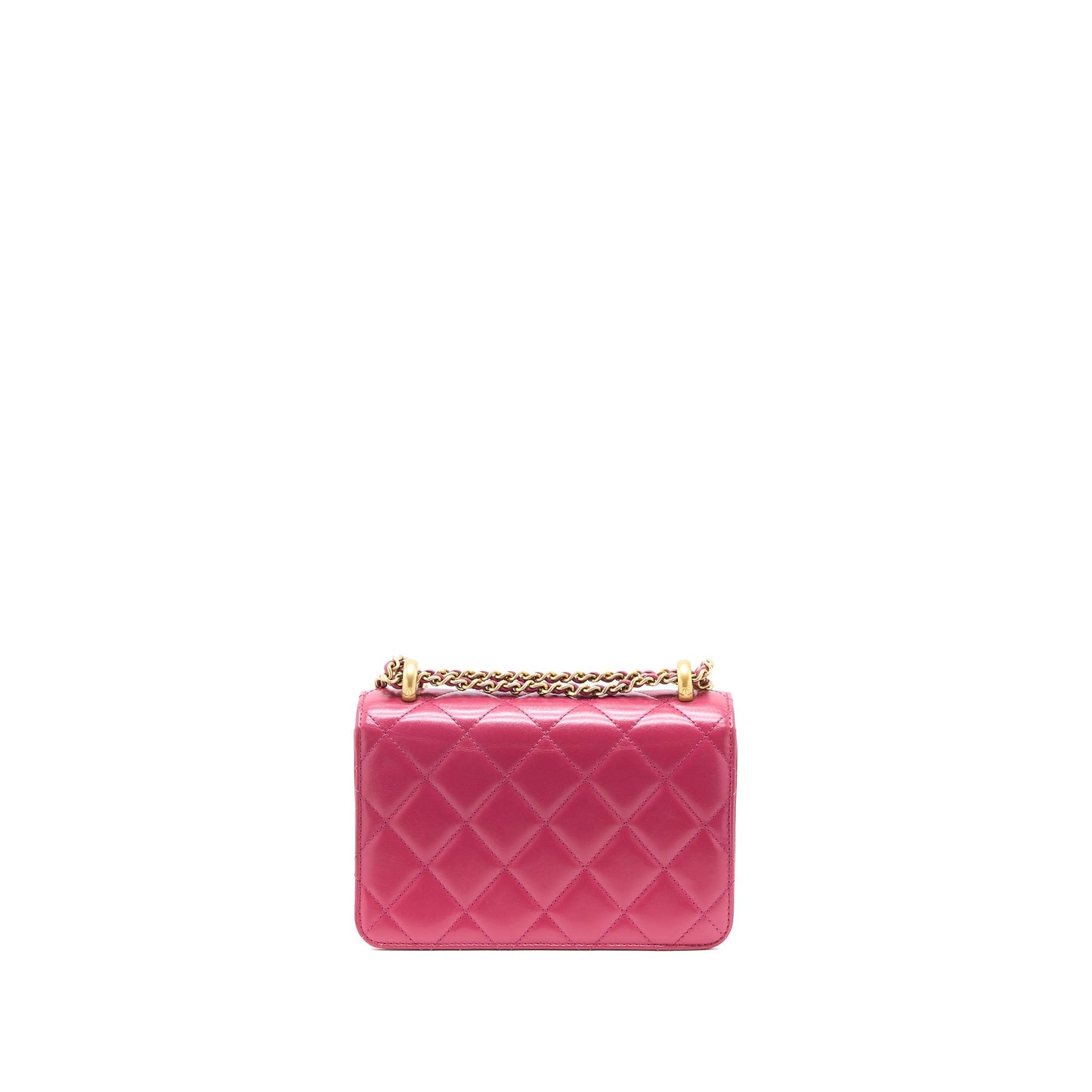 Chanel 21A Small Gold Crush Flap Bag Calfskin Raspberry Pink Brushed GHW (Microchip)
