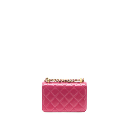 Chanel 21A Small Gold Crush Flap Bag Calfskin Raspberry Pink Brushed GHW (Microchip)