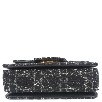 CHRISTIAN DIOR Jolie Small Cannage Tweed Top Handle Shoulder Bag Black